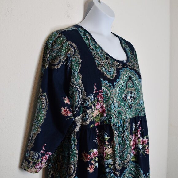 Ulla Popken Babydoll Tunic Top Sz 16 / 18 Floral Button Front Whimsigoth Boho - Picture 5 of 16